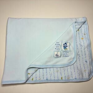 Vintage Disney Store Mickey Mouse Baby Blanket Blue Jack Candlestick Cotton